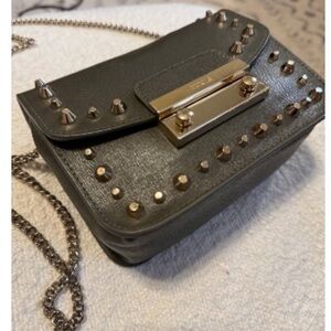 FURLA Studded Green Leather Crossbody Bag